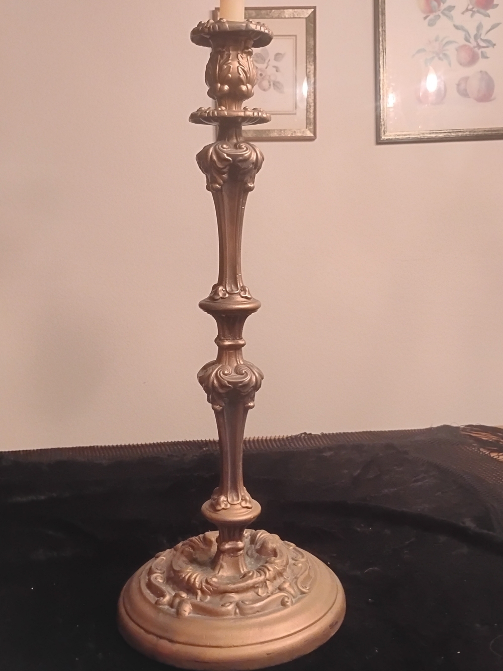 22" Vintage Ornate Brass Altar Candlestick Baroque
